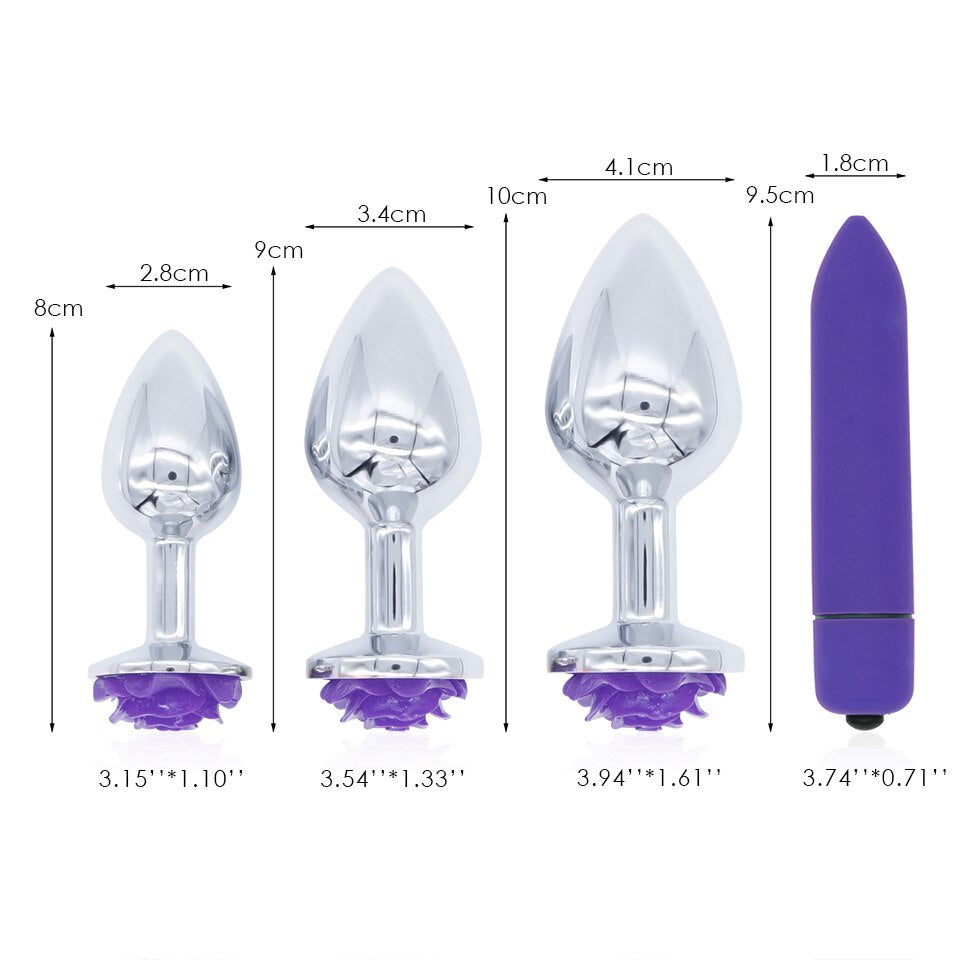 Purple Rose Butt Plug Set With Bullet Vibrator Measurements