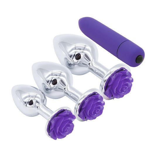 Purple Rose Butt Plug Set With Bullet Vibrator