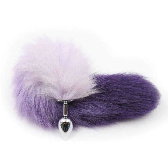 Purple Cat Tail Metal Butt Plug Front Side