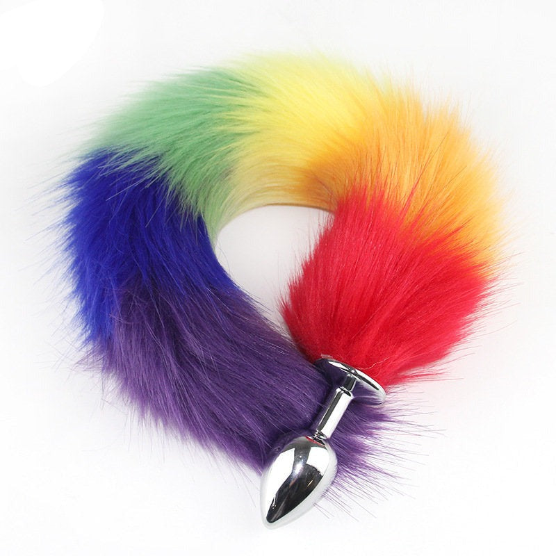 Rainbow Cat Tail Metal Butt Plug Over View