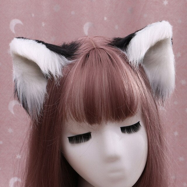  Furry Black And White  Cat Ears
