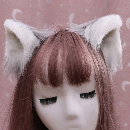 Furry Gray And White Cat Ears