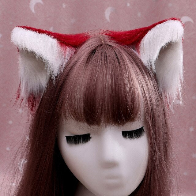  Furry Red And White Cat Ears