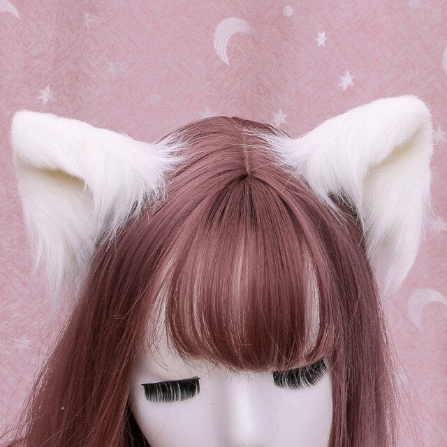  Furry White Cat Ears