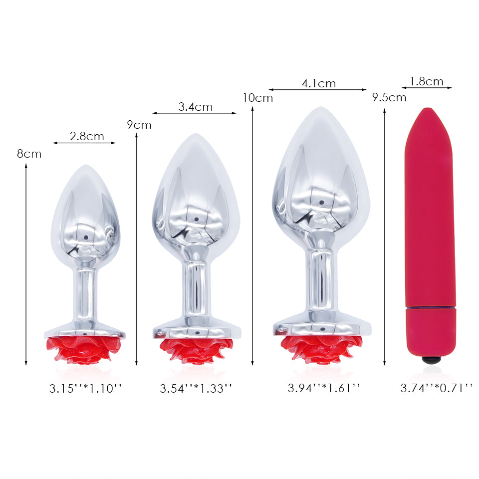 Red Rose Plug Set With Vibrator Measurements