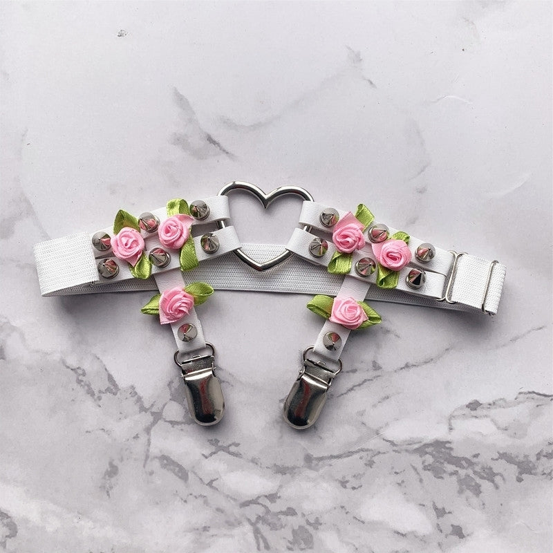 Pink Rose White  Garter Belt