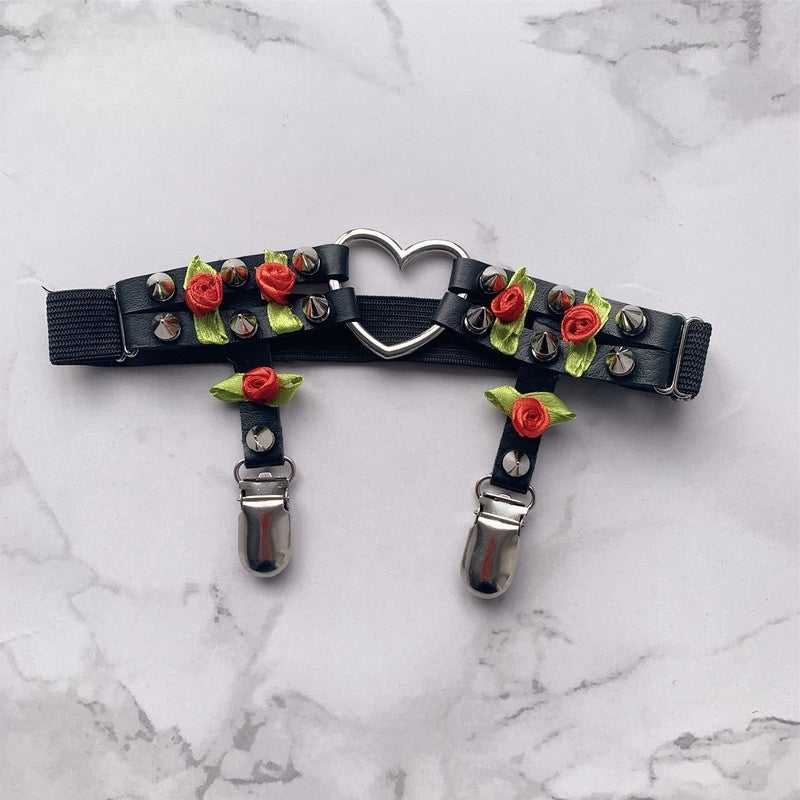 Red Rose Black  Garter Belt