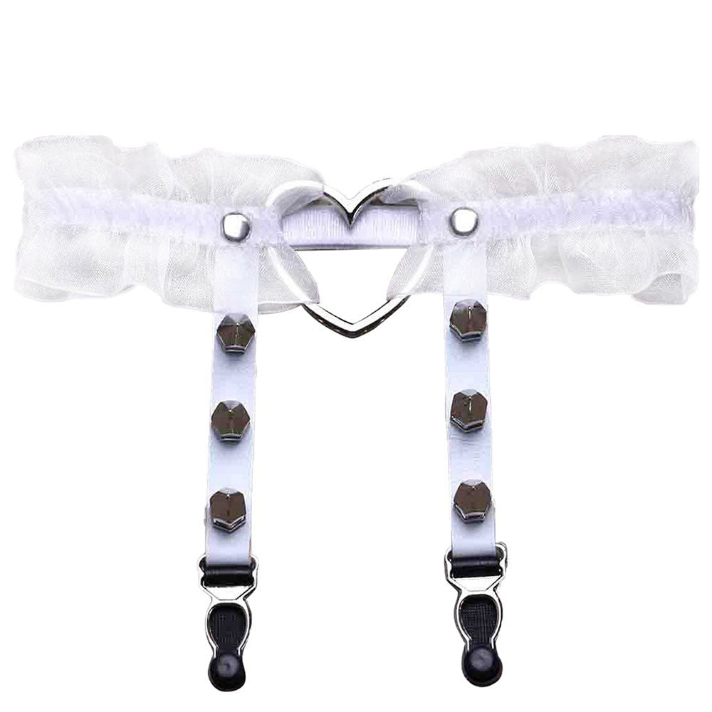 Ruffled Heart White Garter Belt