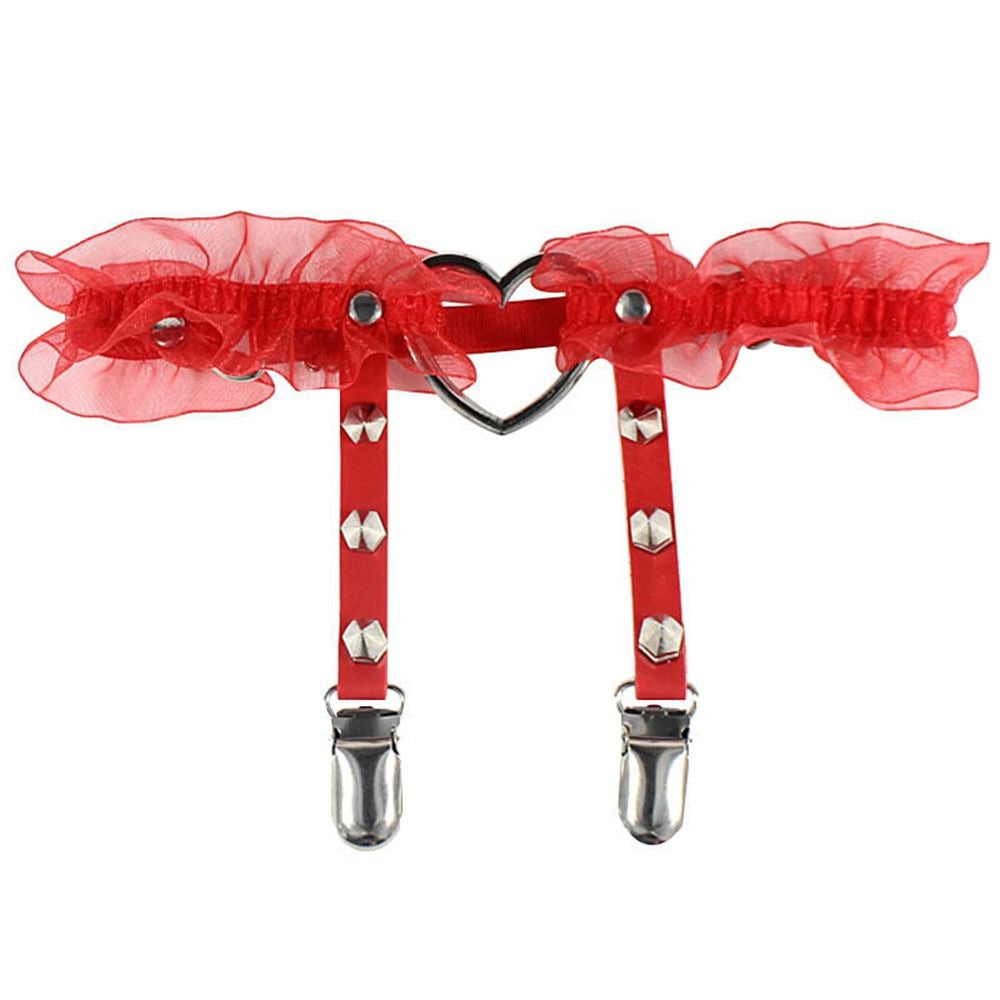 Ruffled Heart Red Garter Belt