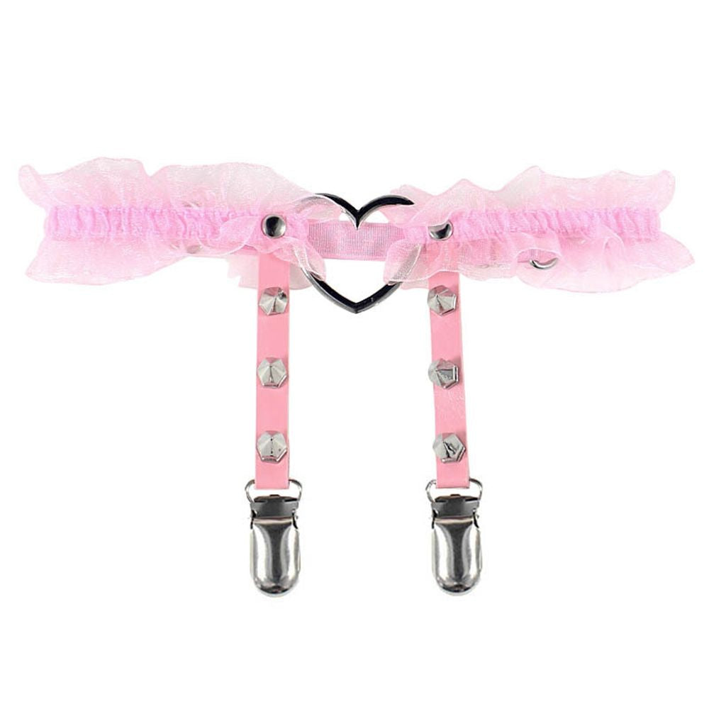 Ruffled Heart Pink Garter Belt