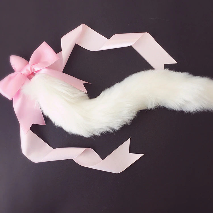 Silky Ribbon White Tail  Silicone Butt Plug 