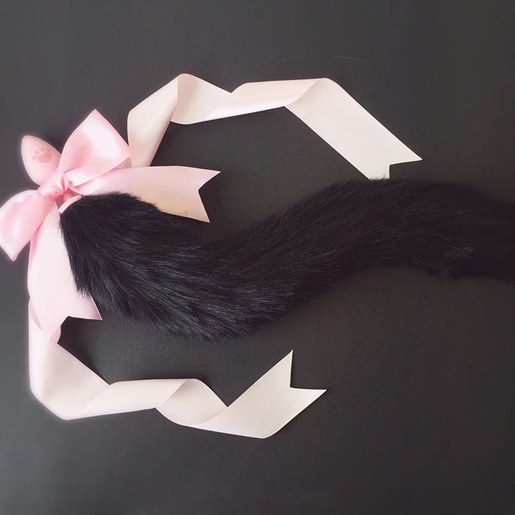 Silky Ribbon Black Tail Silicone Butt Plug
