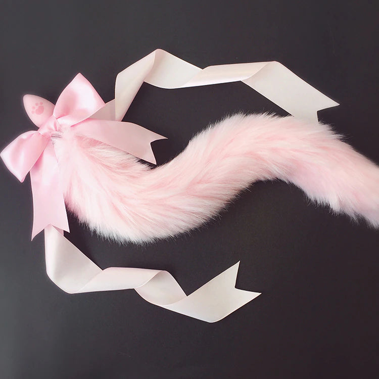 Silky Ribbon Pink Tail Silicone Butt Plug