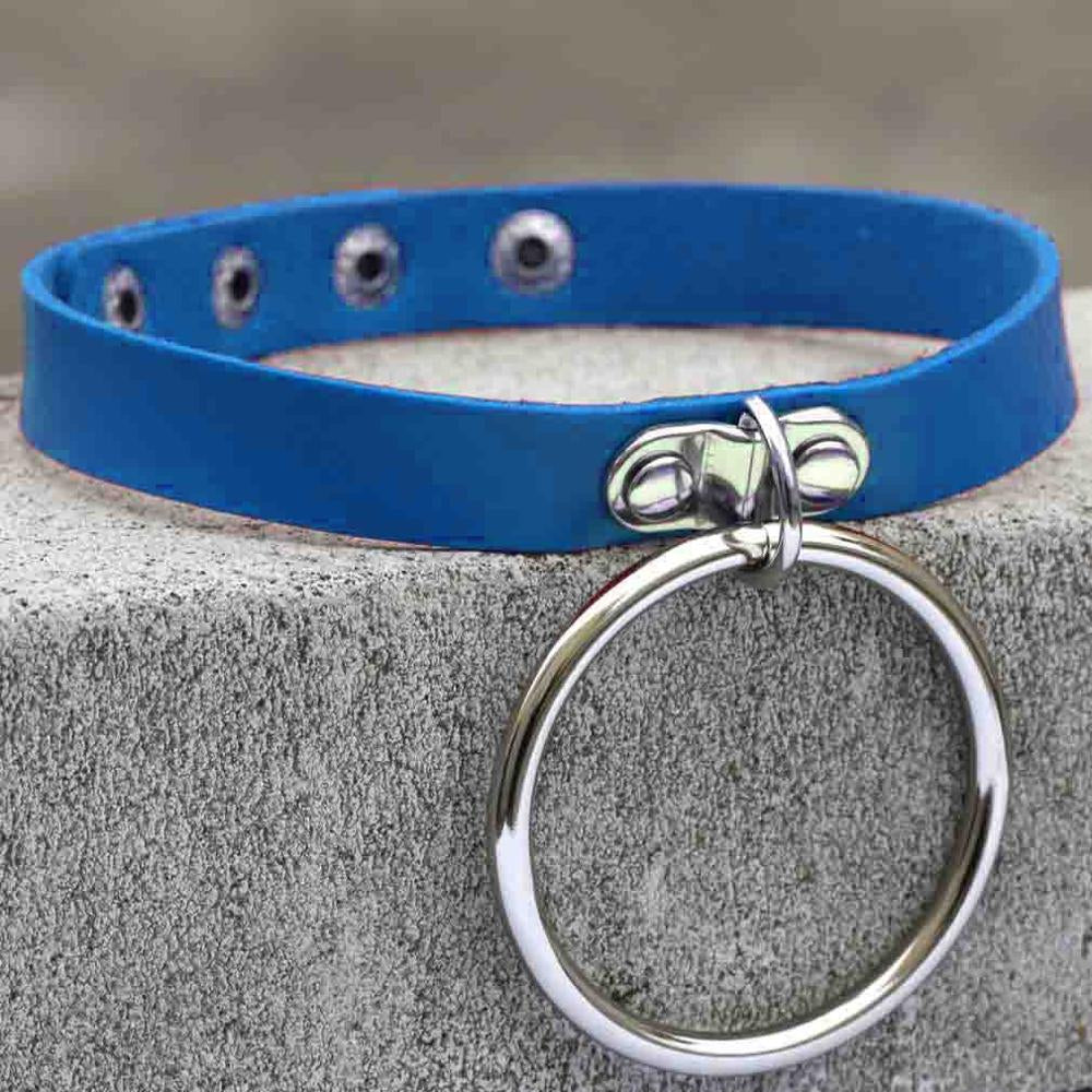 Big Ring Blue Leather Choker