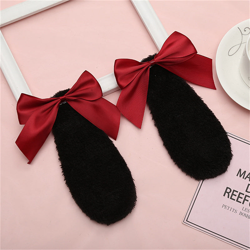 Soft Black Bunny Ears With Red Ribbons