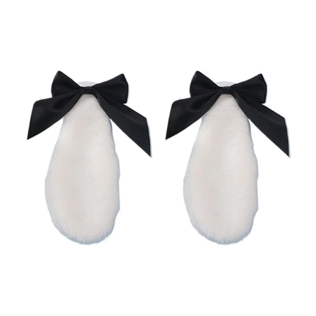 Soft White Bunny Ears With Black Ribbons