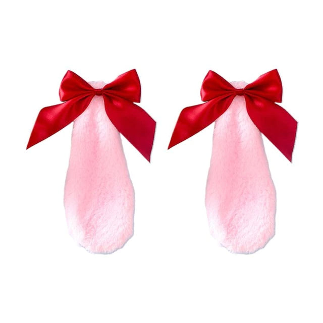 Soft Pink Bunny Ears With Red Ribbons