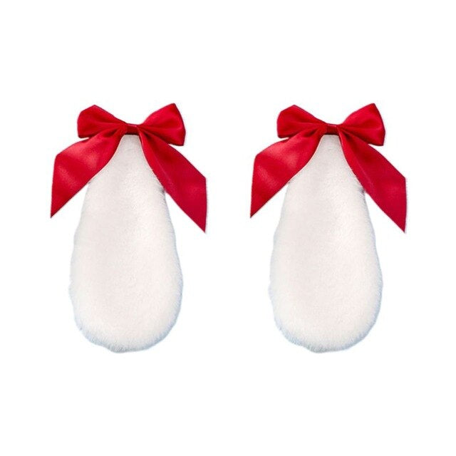 Soft White Bunny Ears With Red Ribbons