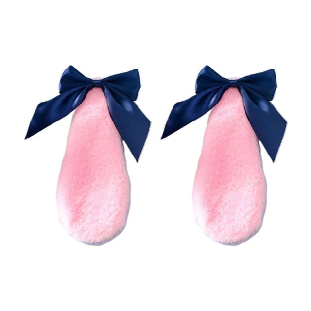 Soft Pink Bunny Ears With Dark Blue Ribbons