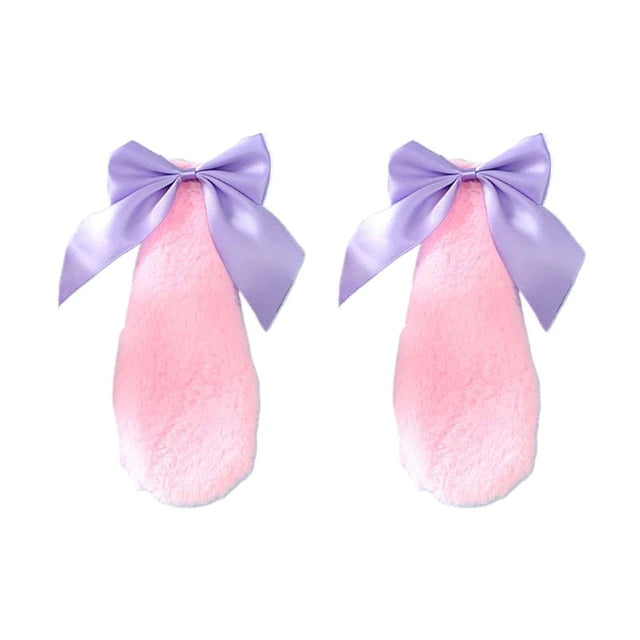 Soft Pink Bunny Ears With Purple Ribbons