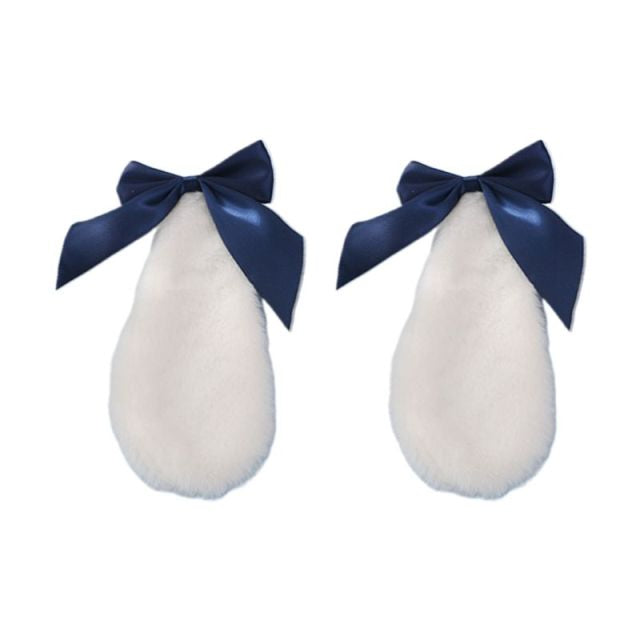 Soft White Bunny Ears With Dark Blue Ribbons
