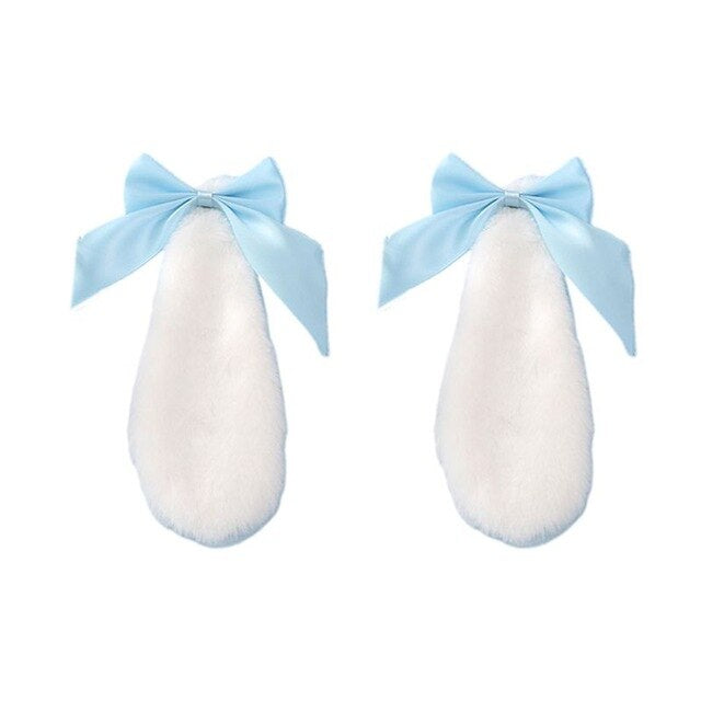 Soft White Bunny Ears With Blue Ribbons