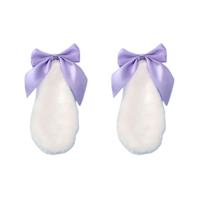 Soft White Bunny Ears With Purple Ribbons