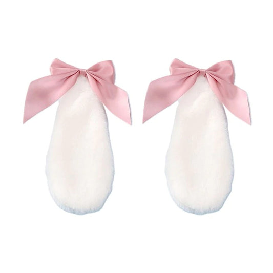 Soft White Bunny Ears With Pink Ribbons