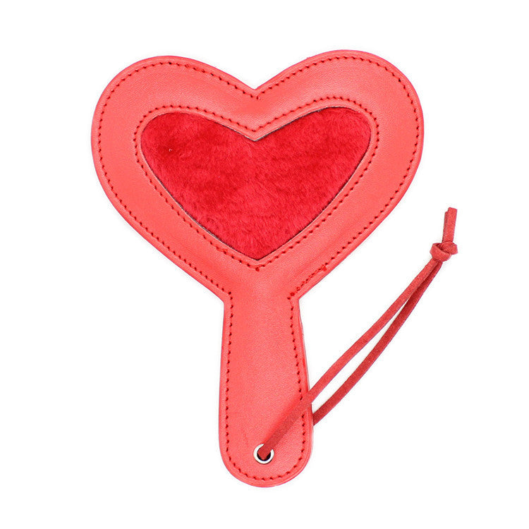 Leather Red Heart Paddle With Fur Center 