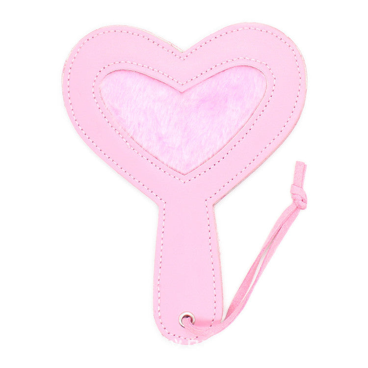 Leather Pink Heart Paddle With Fur Center 