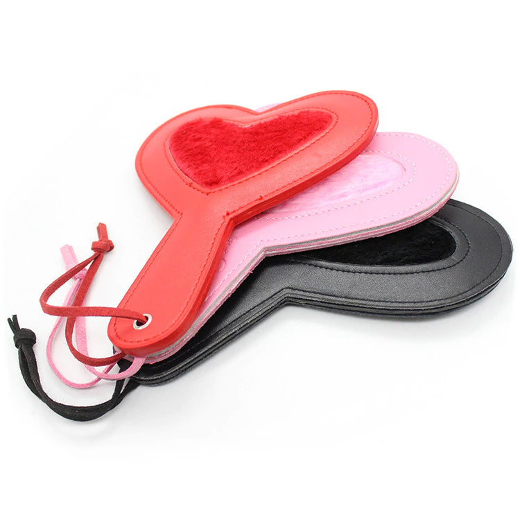 Leather Heart Paddle With Fur Center Set