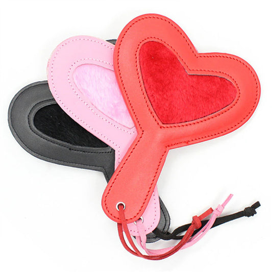 Leather Heart Paddle With Fur Center 