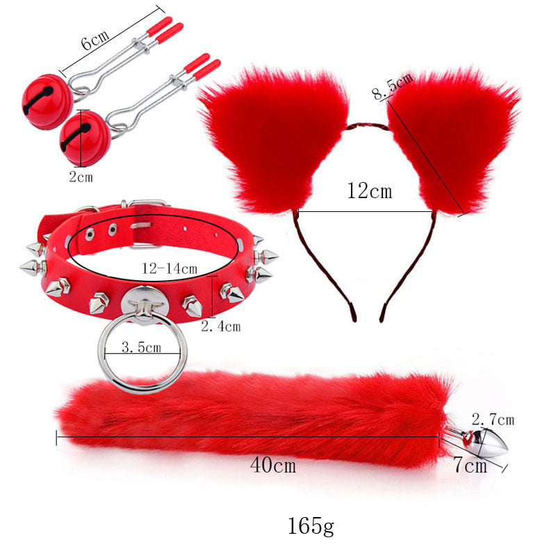 Cat Ears Nipple Clamps Spiked Choker and Tail Butt Plug Set Measurements