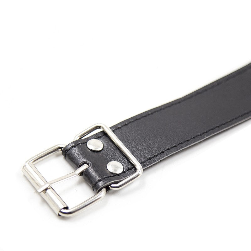 Leather Strap Belt Buckle Close Up