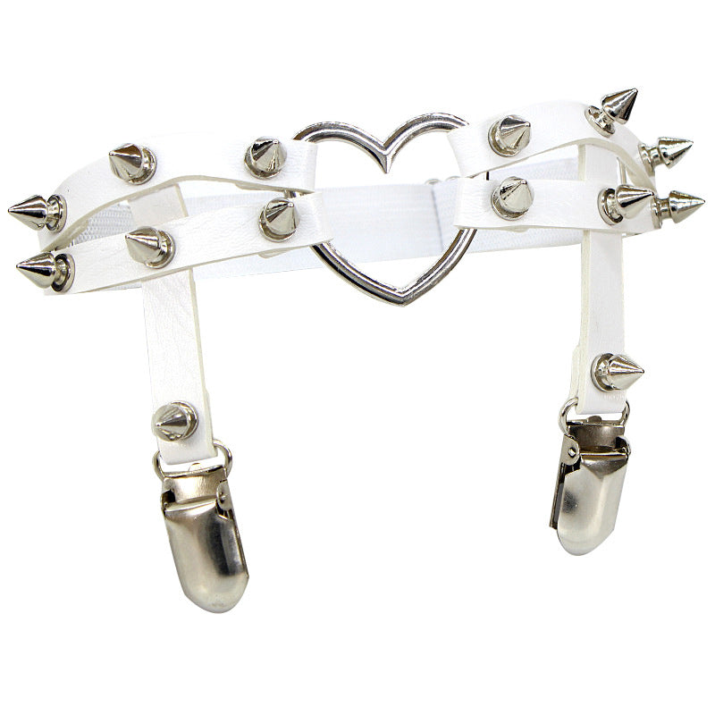 Spiked Heart White Garter Belt