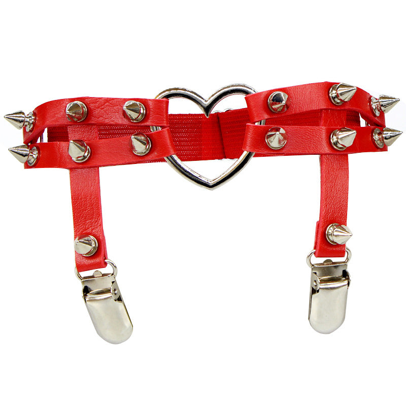 Spiked Heart Red Garter Belt
