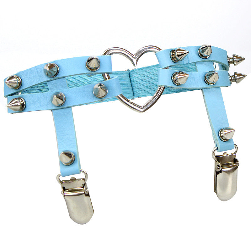 Spiked Heart Blue Garter Belt