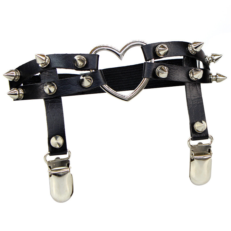 Spiked Heart Black Garter Belt