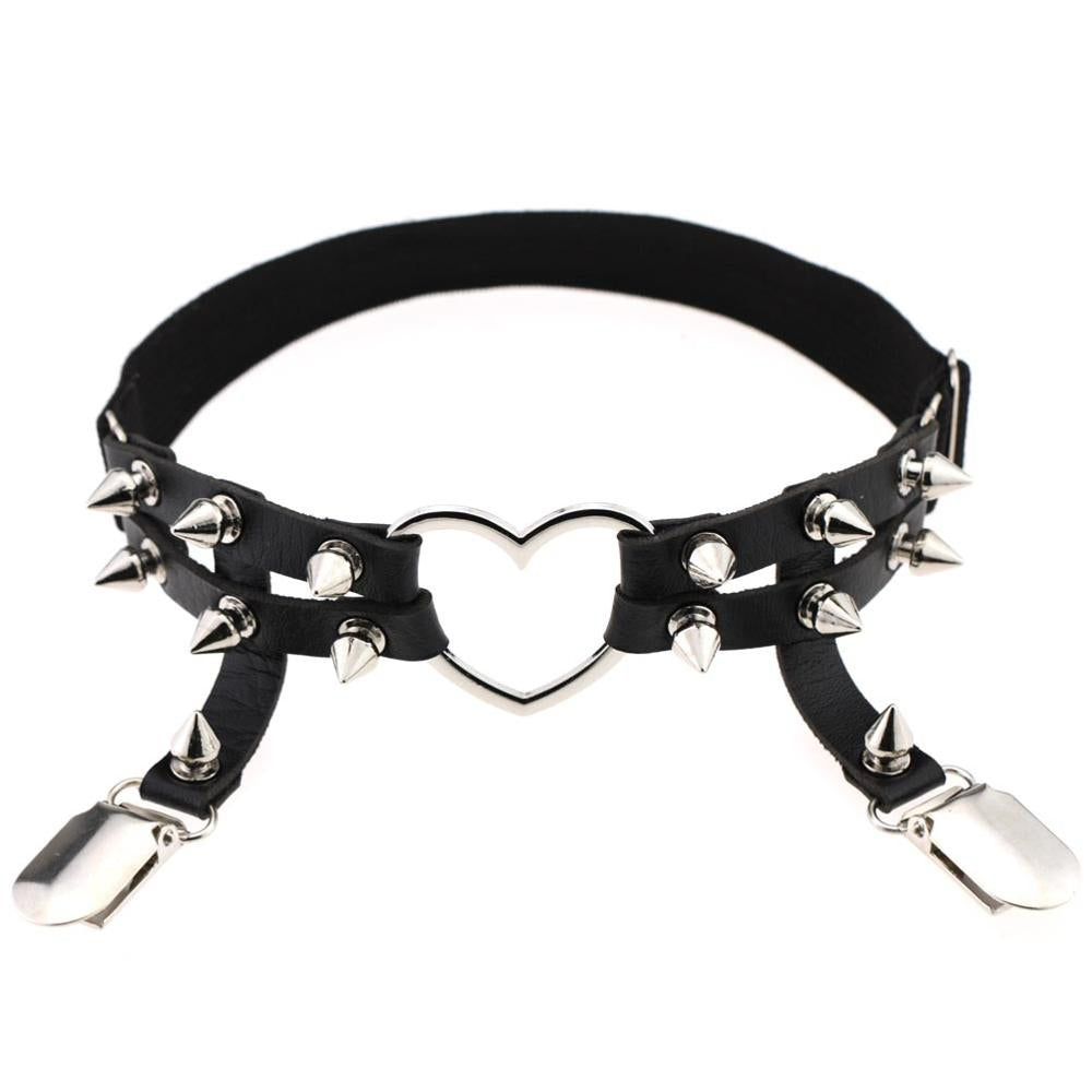 Spiked Heart Black Garter Belt
