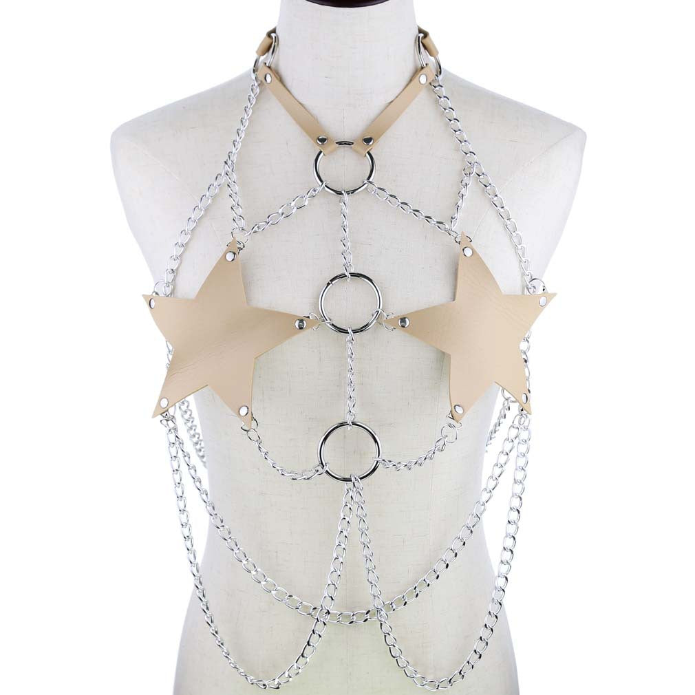 Light Brown Leather Star Chain Harness