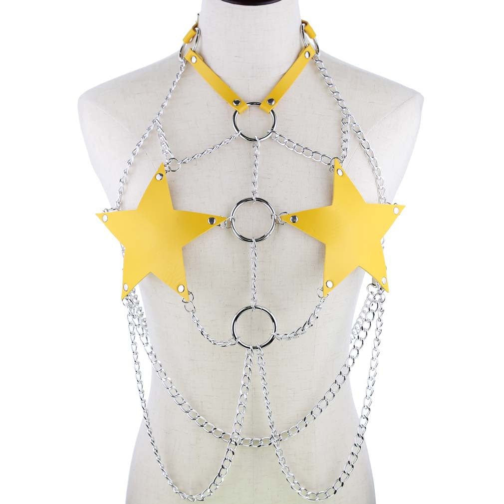 Yellow Leather Star Chain Harness