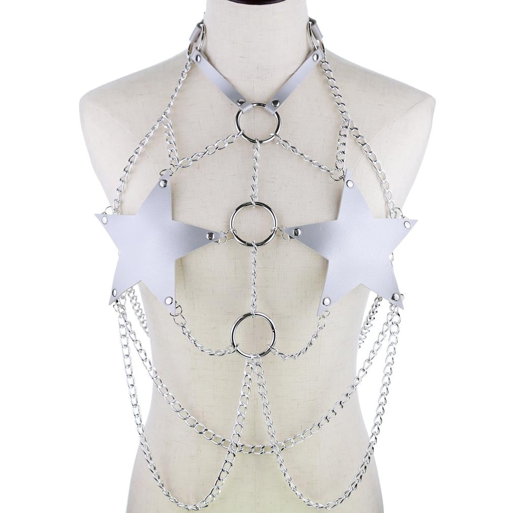 Gray Leather Star Chain Harness