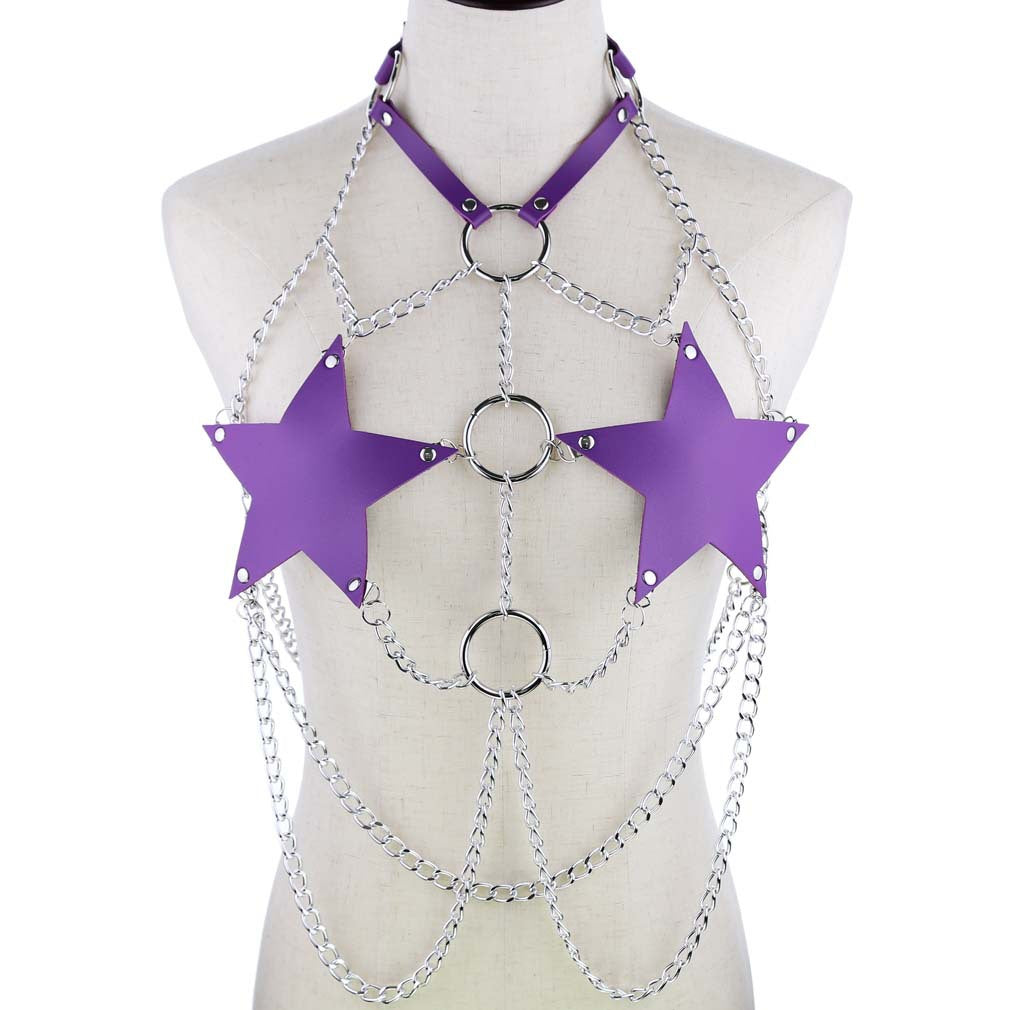Purple Leather Star Chain Harness