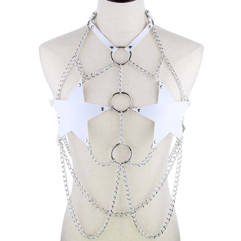 White Leather Star Chain Harness