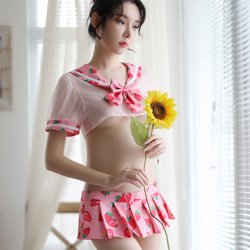 Woman Wearing Strawberry Print School Girl Outift