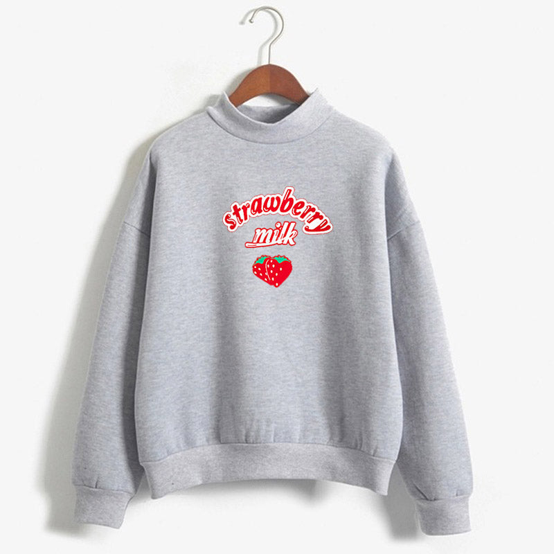 Gray Strawberry Milk Crewneck Sweater