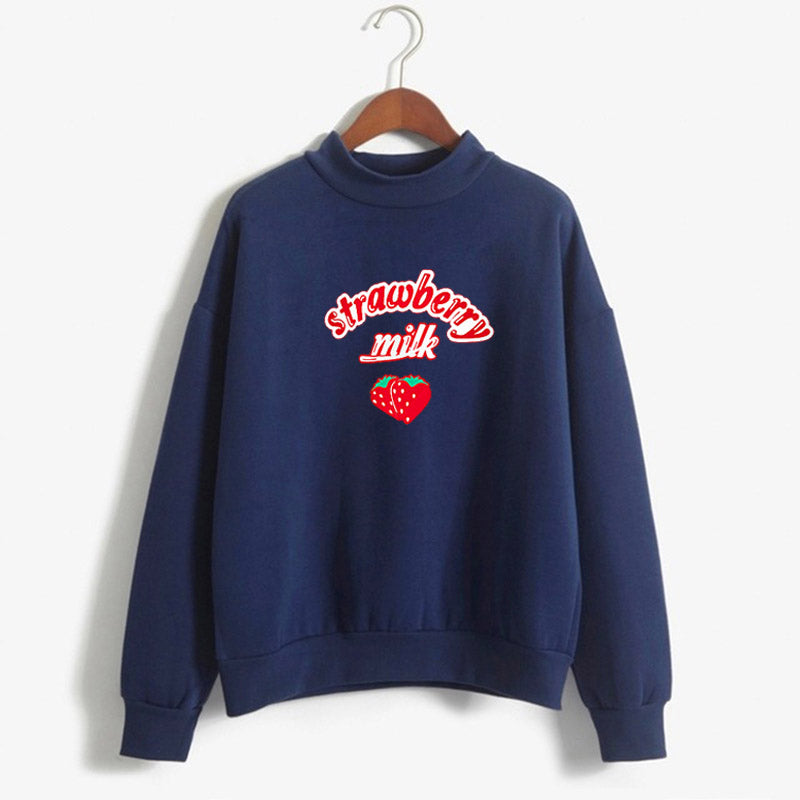 Navy Blue Strawberry Milk Crewneck Sweater