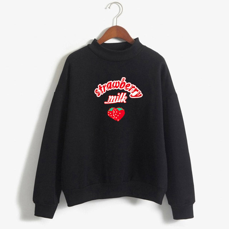 Black Strawberry Milk Crewneck Sweater