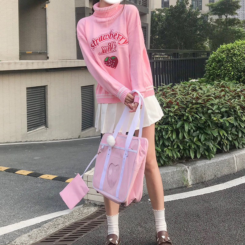 Strawberry Milk Pink Knit Sweater Front Side
