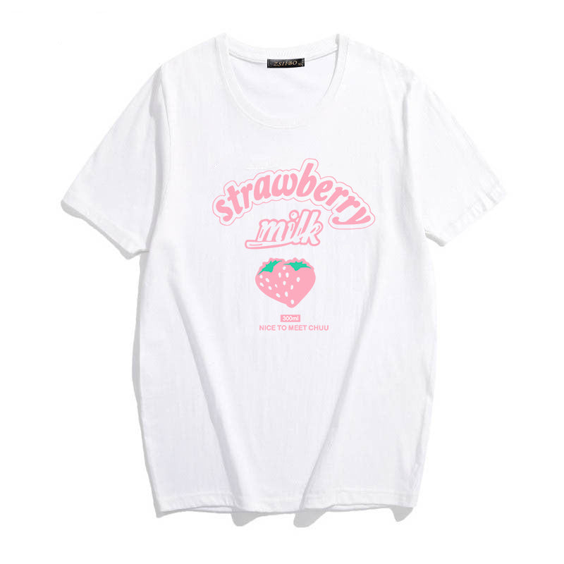 Light Pink Strawberry Milk White T Shirt 